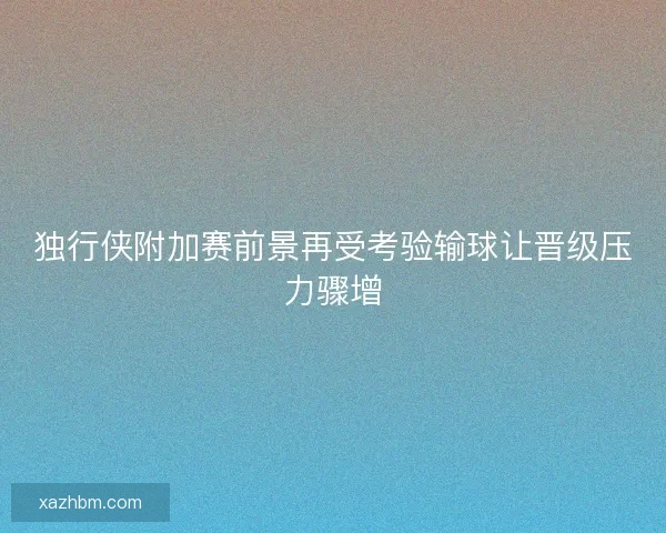 独行侠附加赛前景再受考验输球让晋级压力骤增