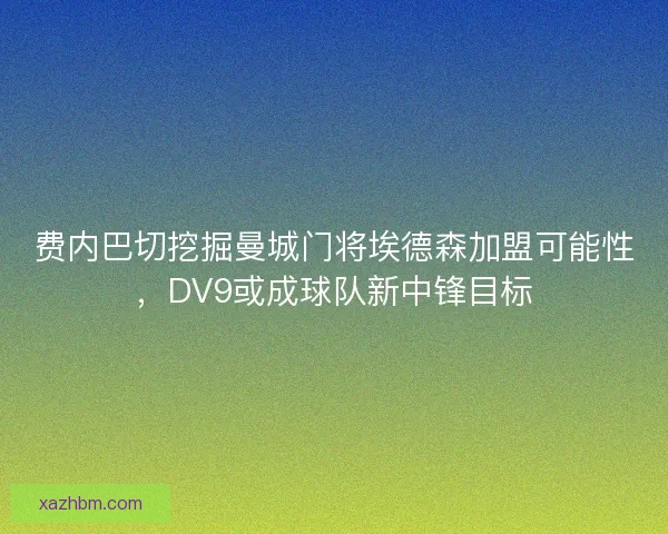 费内巴切挖掘曼城门将埃德森加盟可能性，DV9或成球队新中锋目标